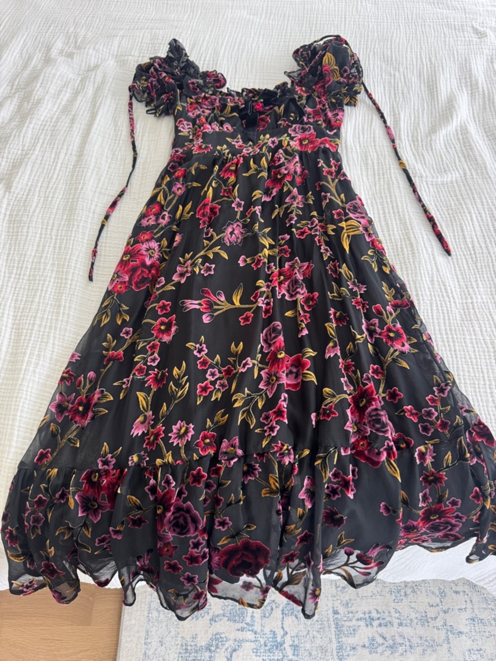 Black Floral Girls Sundress with Pink & Gold Accents